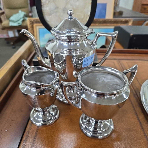 Silverplated Teapot w/Cream & Sugar Set