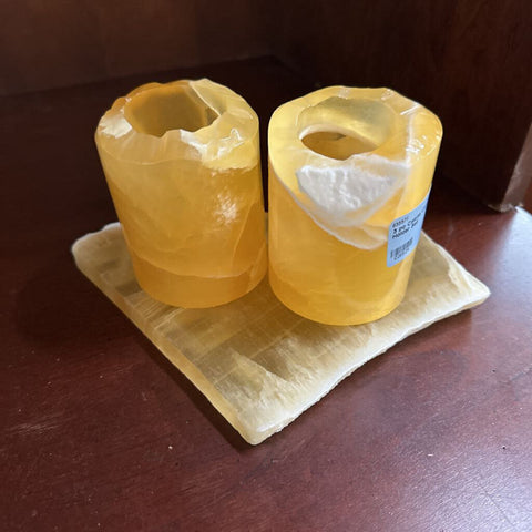 3 pc Calcite Candle Holder Set