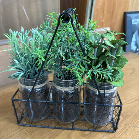 Wire Basket w/3 Jars