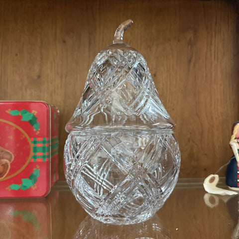 Crystal Pear Dish w/Lid