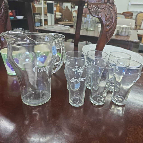 Coke Pitcher w/6 Glasses