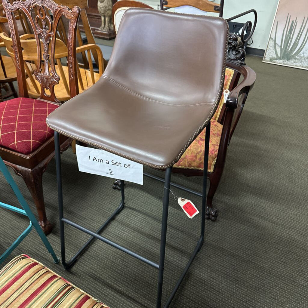 PAIR of Leather Barstools