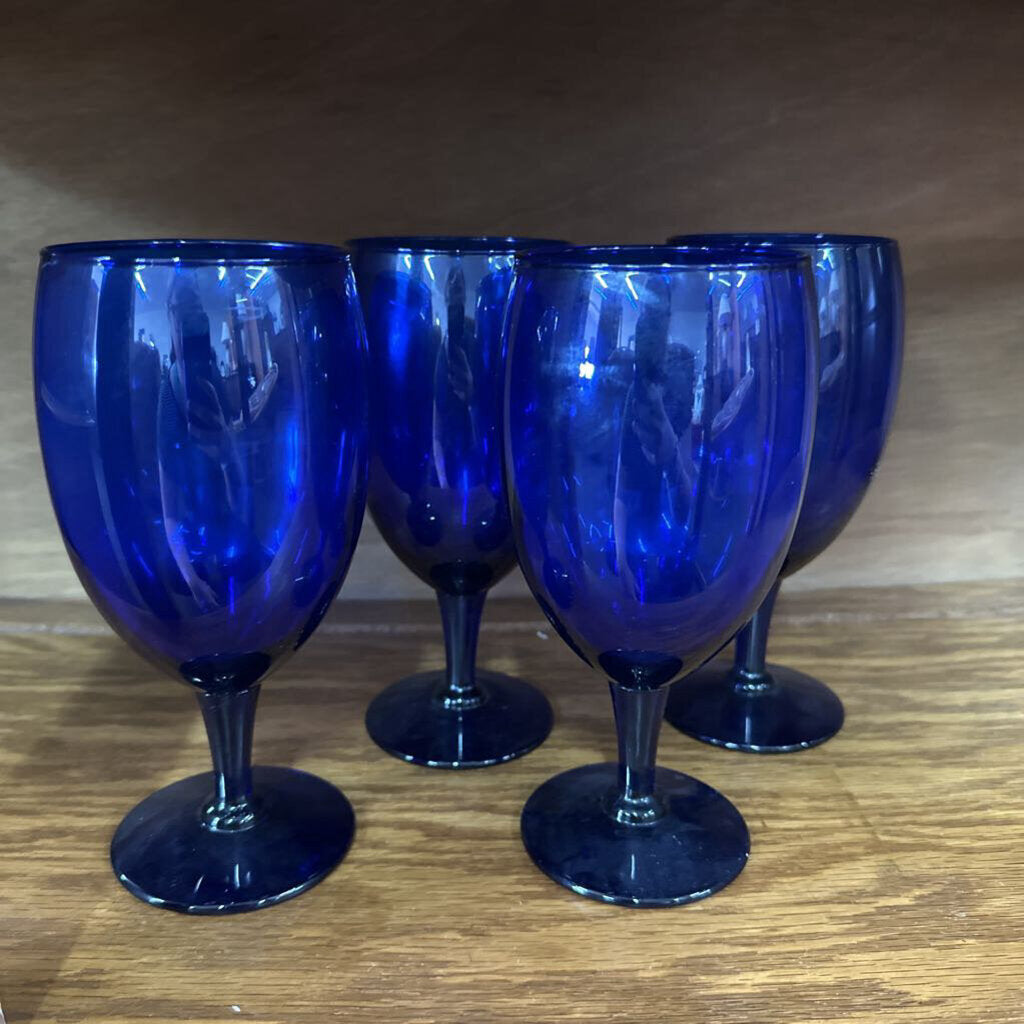 Set of 4 Cobalt Blue Water Glasses