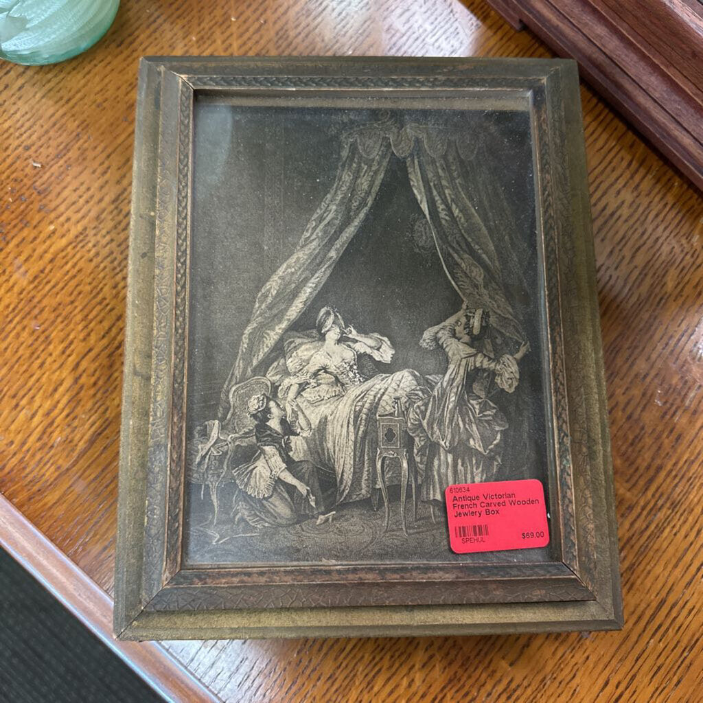 Antique Victorian French Carved Wooden Jewlery Box