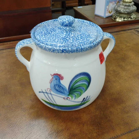 VTG Los Angeles Pottery "Blue Stipple" Bean Pot w/ Lid (RARE)