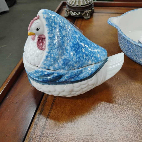 VTG Los Angeles Pottery "Blue Stipple" Figural Tureen w/ Lid (RARE)