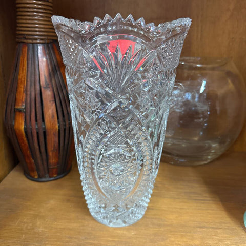 Saw Tooth Cut Glass Vase