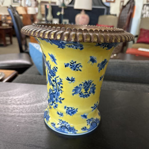 VTG Asian Ceramic & Brass Vase