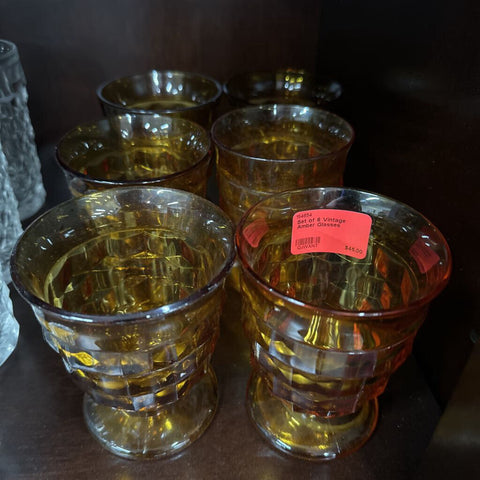 Set of 6 Vintage Amber Glasses