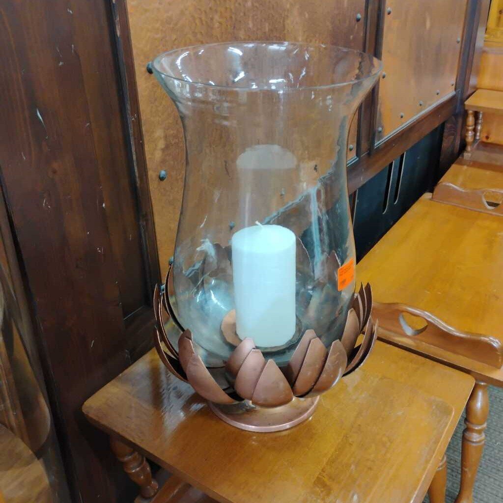 Lotus Flower Hurricane Pillar Candle Holder