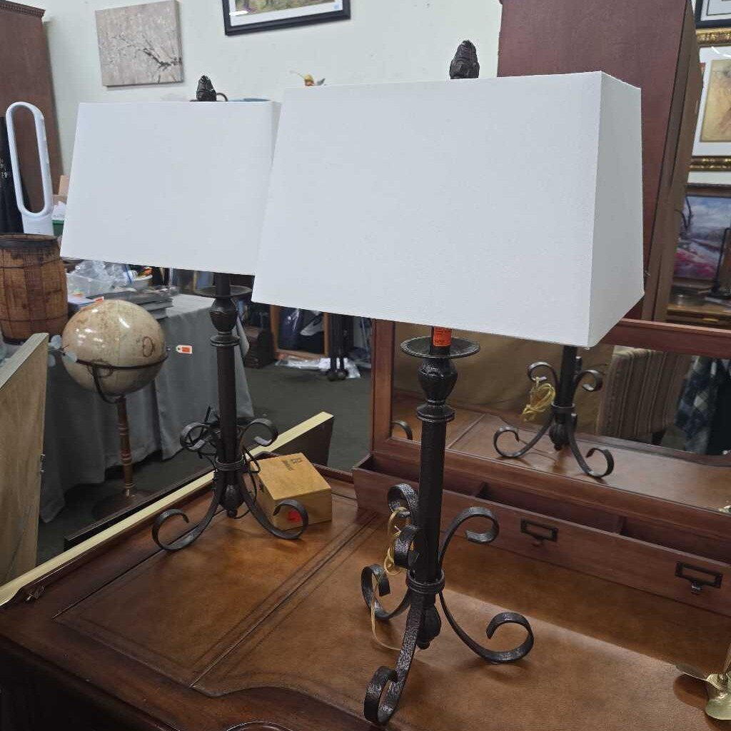 PAIR of Scrolled Iron Lamps