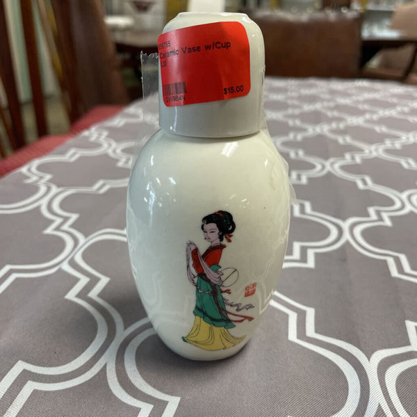 Ceramic Vase w/Cup Lid