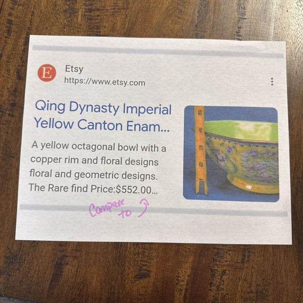 Qing Dynasty Imperial Yellow Canton Enamel Bowl