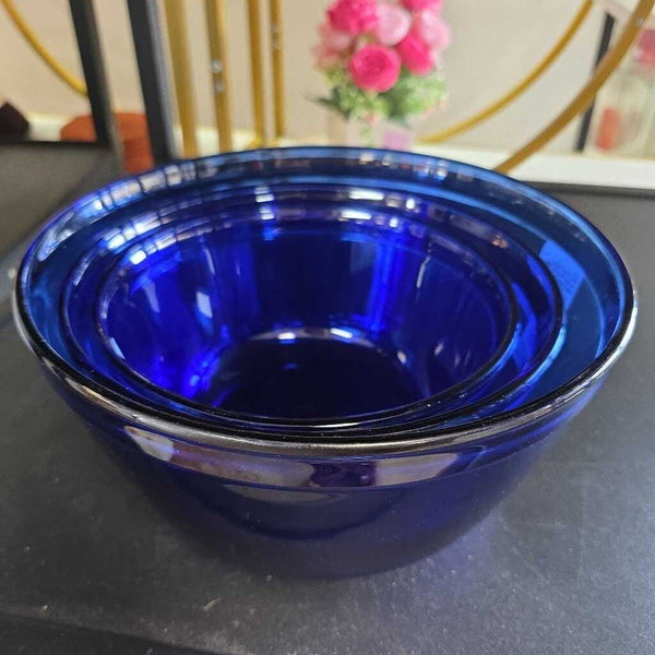 Set of 3 Vintage Anchor Hocking USA Blue Pyrex Bowls