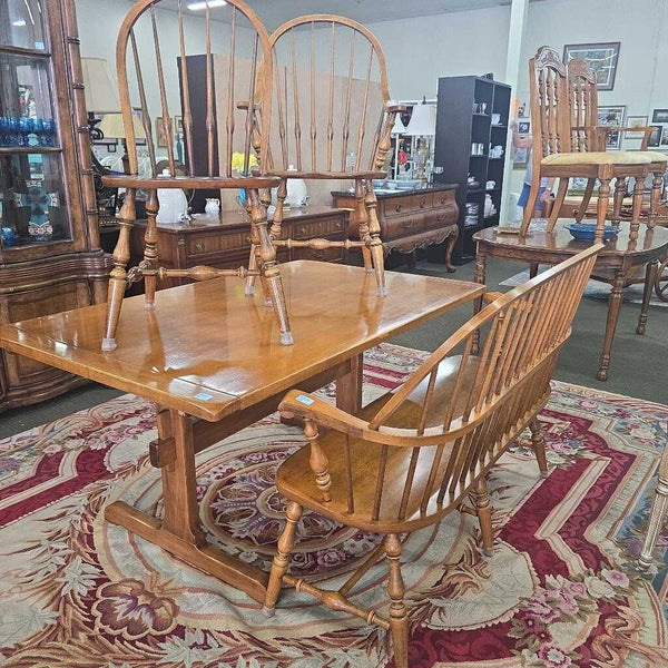 Ethan Allen Dining Table w/2 Leaves,4 Chairs & Bench