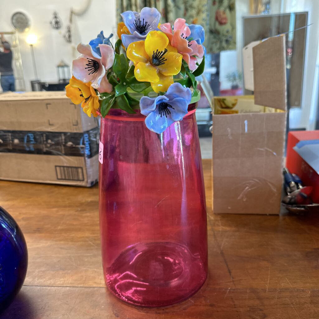 Flowers on pink vase