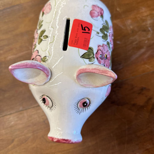 Piggy Bank with pink flowers