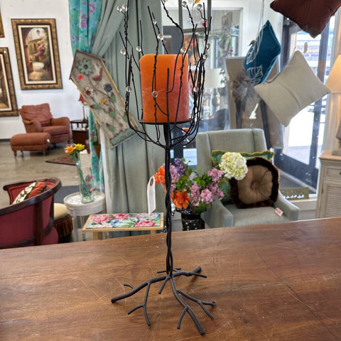 Tall Candlestick with orange candle